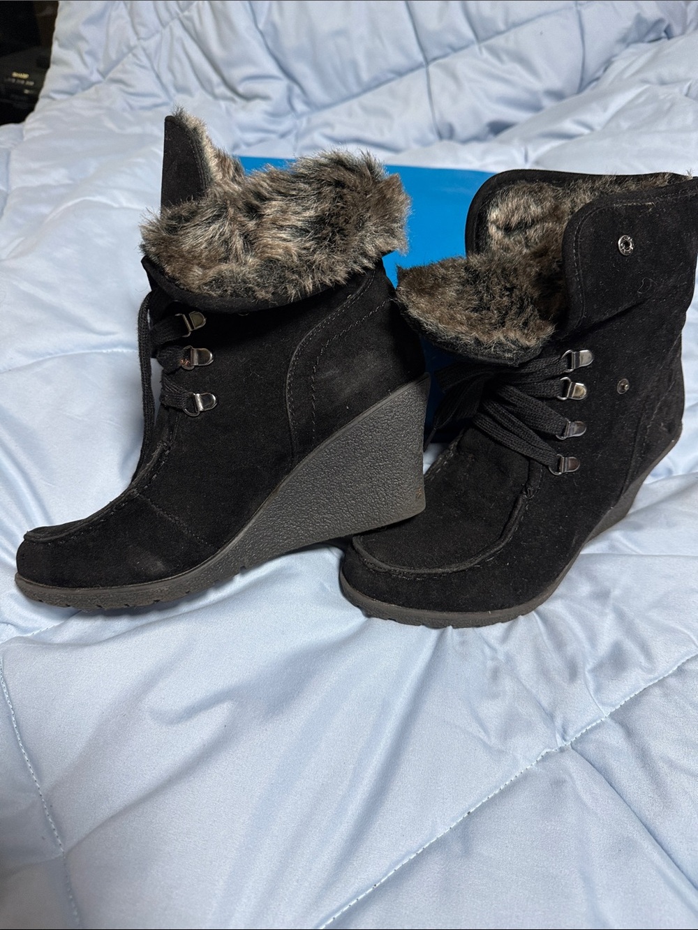Bamboo Faux-Fur Wedge tall or Ankle Boots